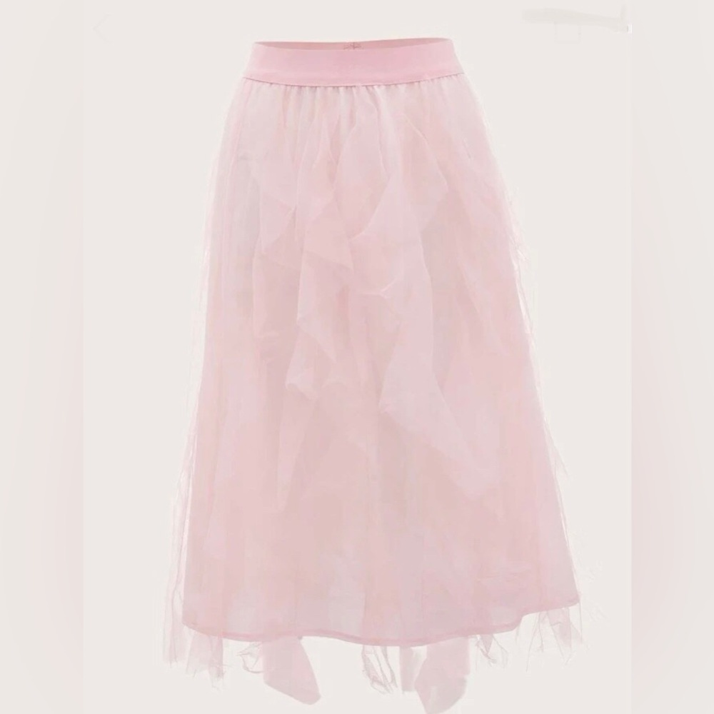 ROMWE NWOT Pink Ruffle Mesh Trim Skirt